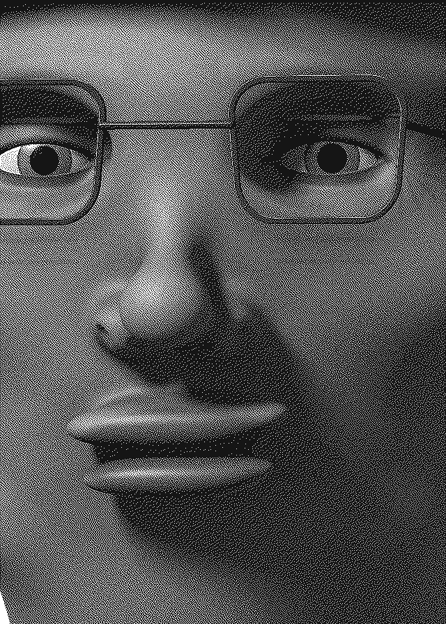 Close-up dithered portrait of Newsy Nora
