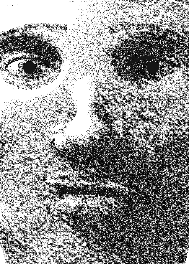 Close-up dithered portrait of Staycation Stacy