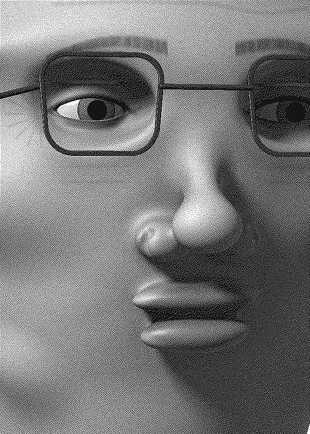 Close-up dithered portrait of Points Priti