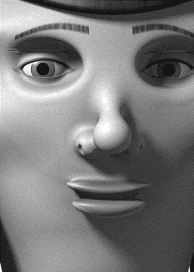 Close-up dithered portrait of Frugal Fatima