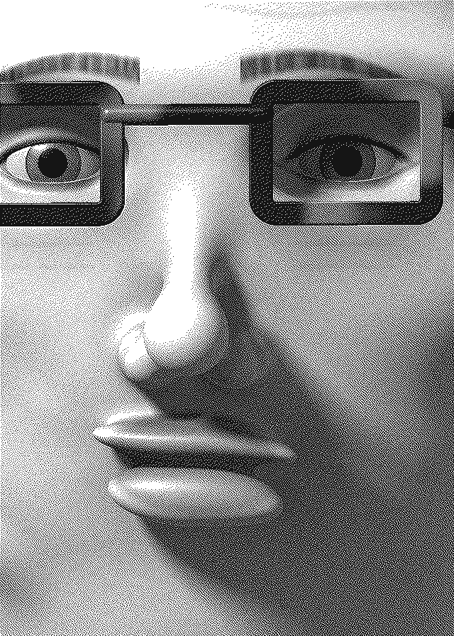 Close-up dithered portrait of Wealthy Wei