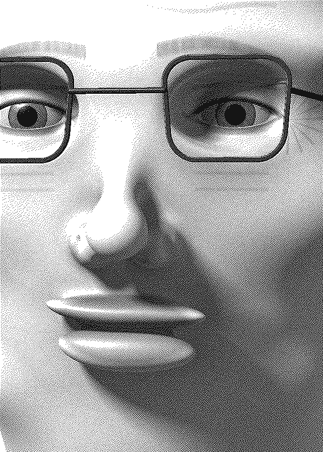 Close-up dithered portrait of Heirloom Helga